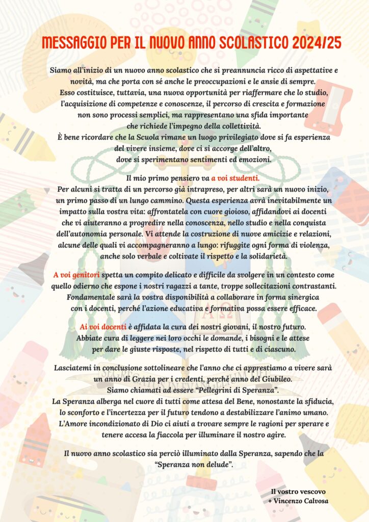 MESSAGGIO PER IL NUOVO ANNO SCOLASTICO 202425